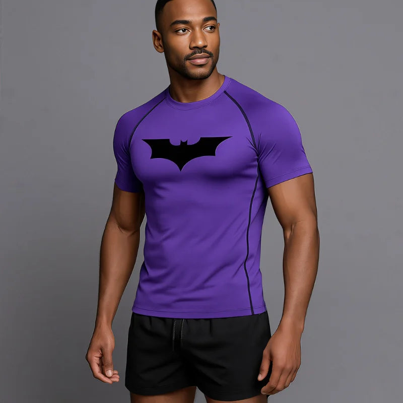 T-shirt de compression Batman violet et noir manches courtes