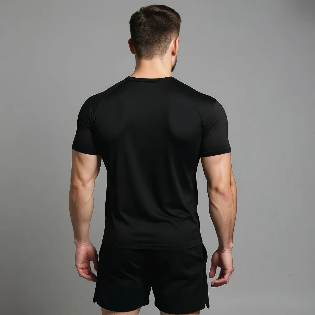 T-shirt de compression Emblème d'acier noir et blanc manches courtes 