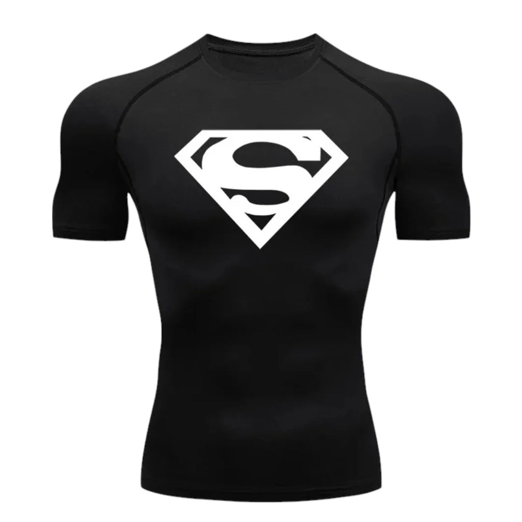 T-shirt de compression Emblème d'acier noir et blanc manches courtes 