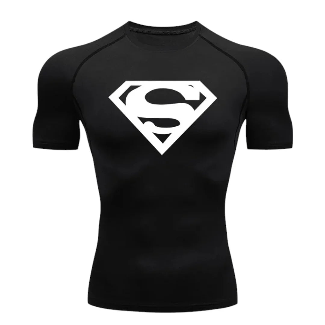 T-shirt de compression Emblème d'acier noir et blanc manches courtes 