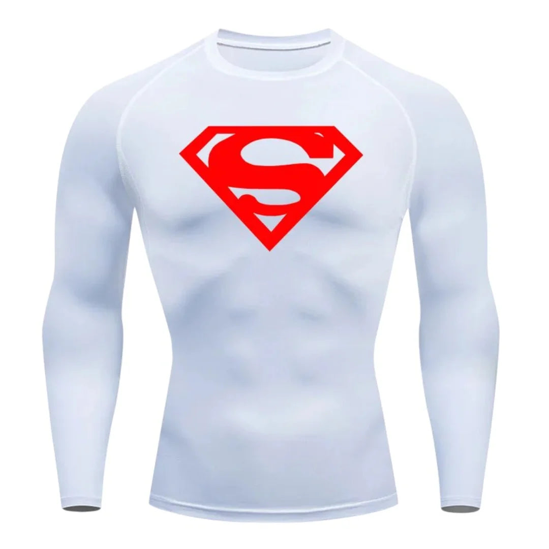 T-shirt de compression Emblème d'acier blanc et rouge manches longues