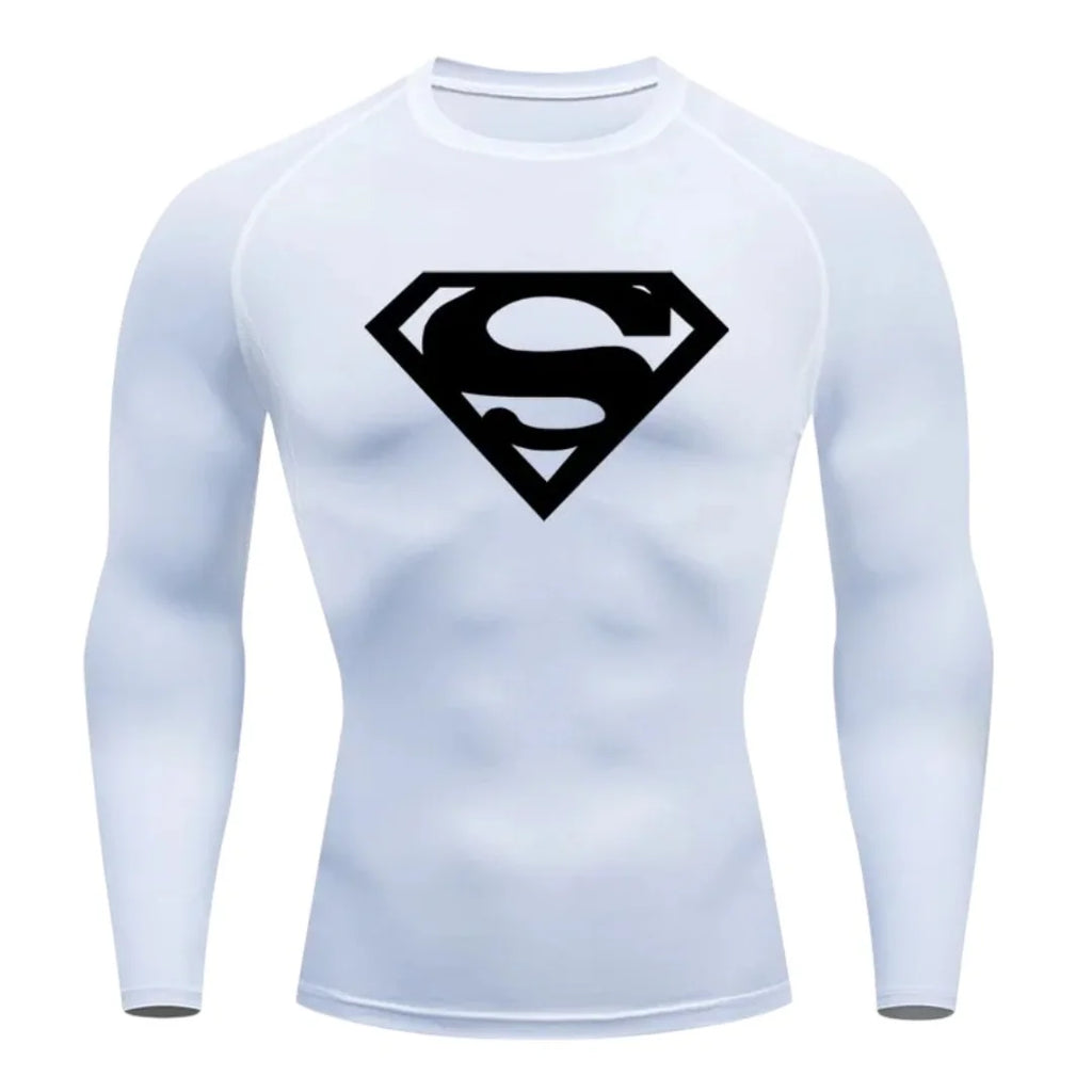 T-shirt de compression Emblème d'acier blanc et noir manches longues