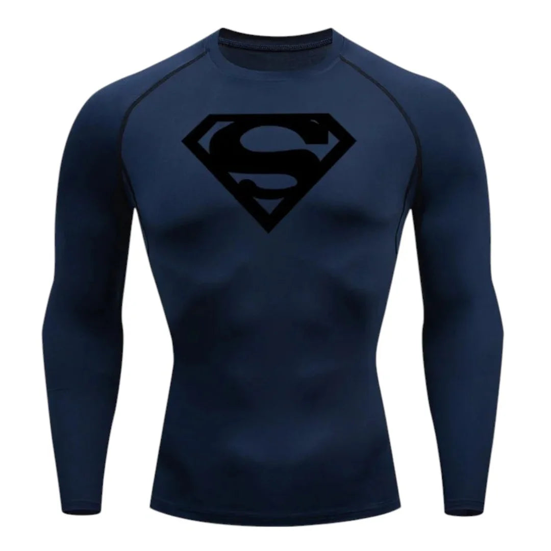 T-shirt de compression Emblème d'acier bleu et noir manches longues