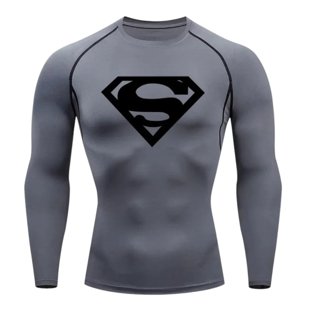 T-shirt de compression Emblème d'acier gris et noir manches longues