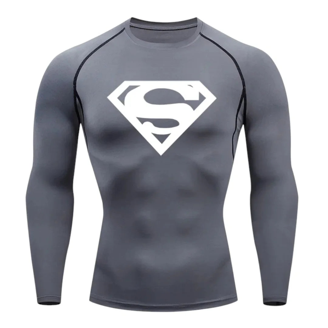 T-shirt de compression Emblème d'acier gris et blanc manches longues