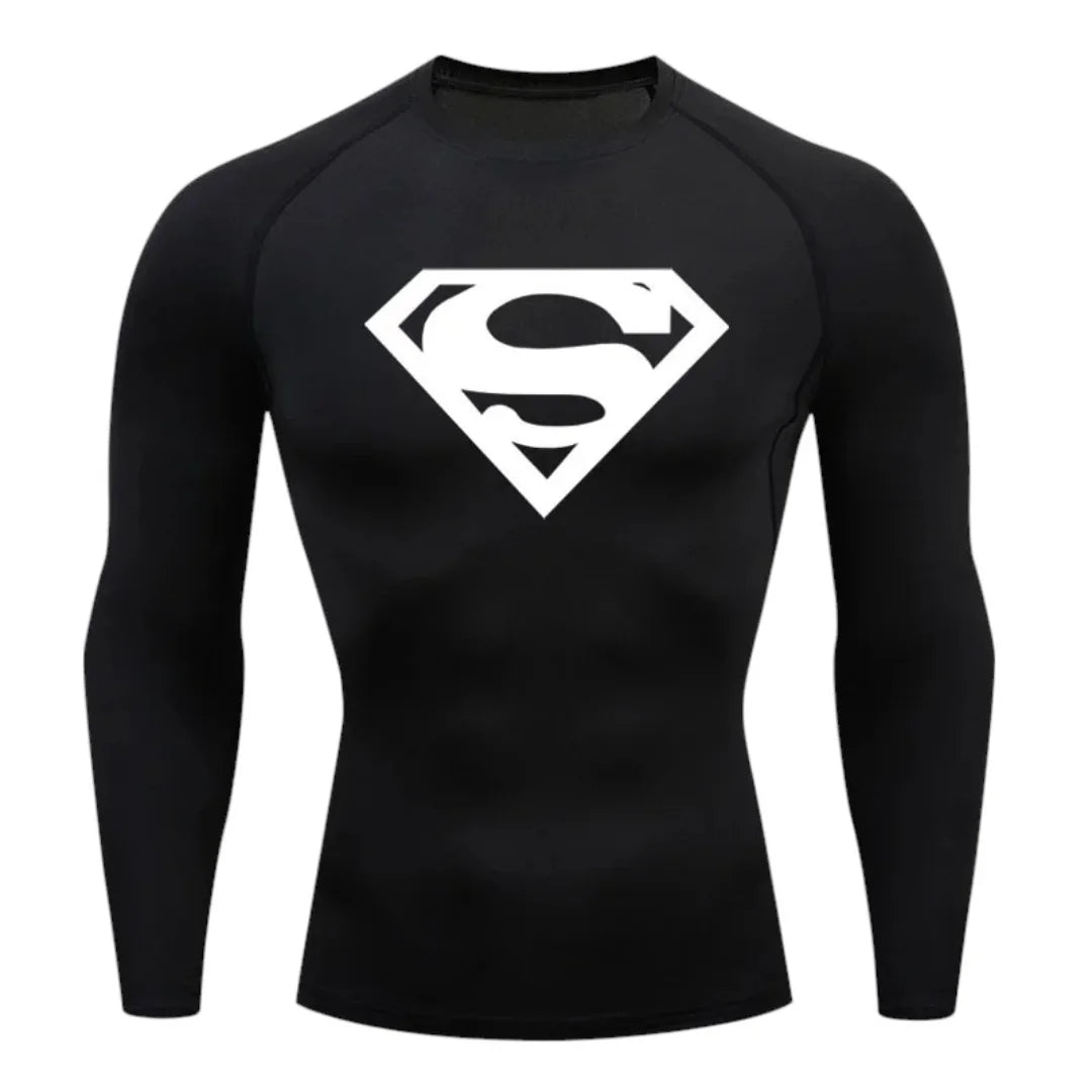 T-shirt de compression Emblème d'acier noir et blanc manches longues