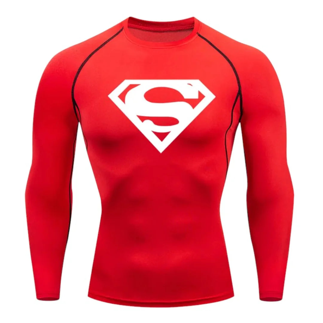 T-shirt de compression Emblème d'acier rouge et blanc manches longues