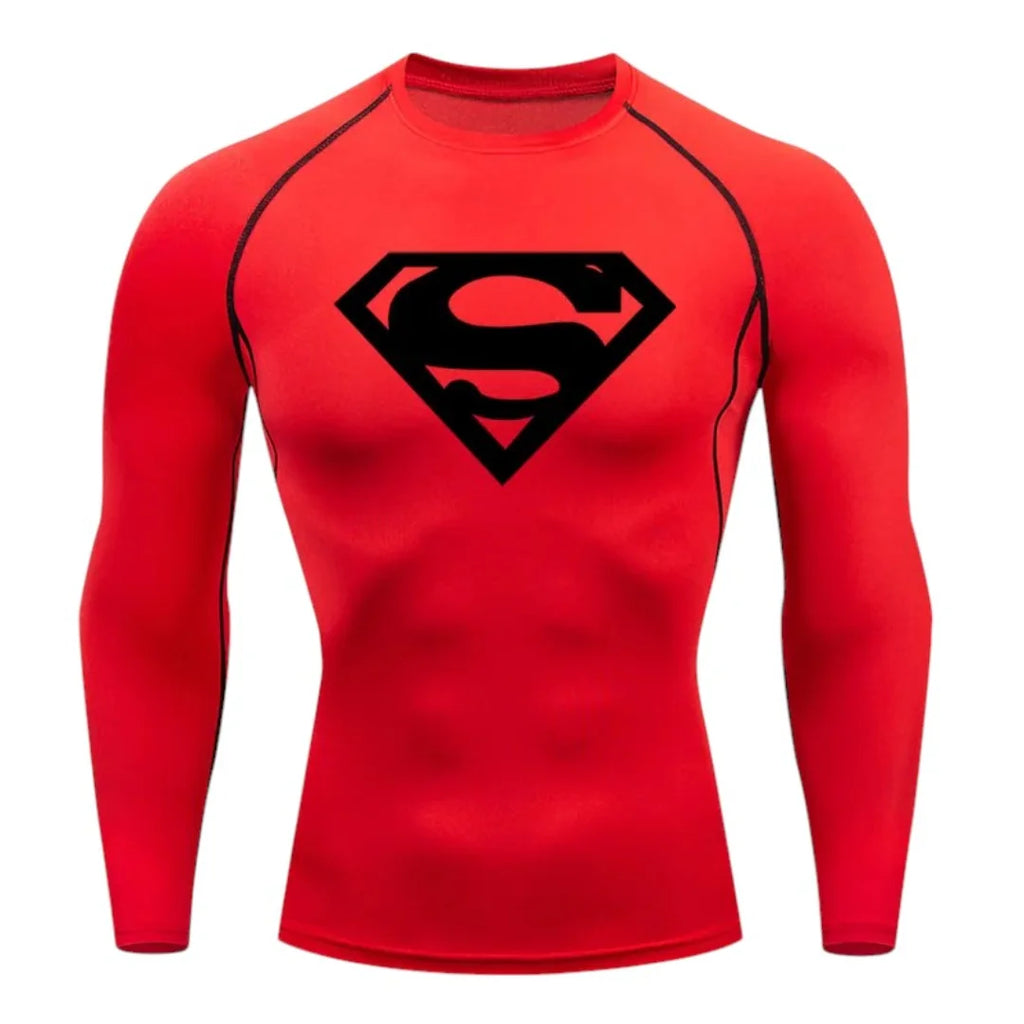 T-shirt de compression Emblème d'acier rouge et noir manches longues