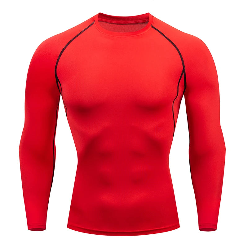 T-shirt de compression à manches longues de couleur rouge