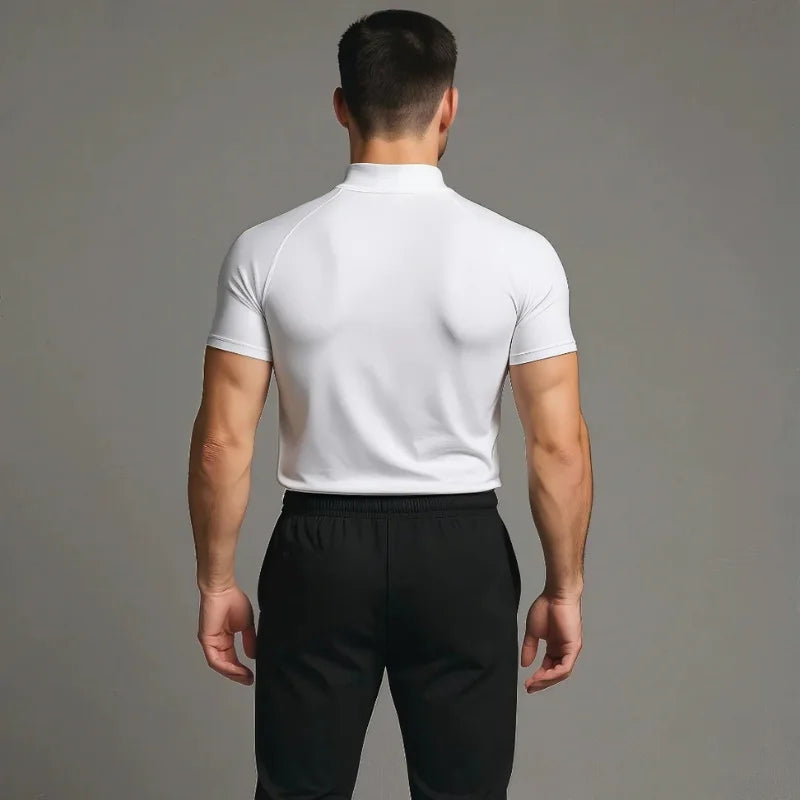 T-shirt de compression EliteFit manches courtes à col roulé blanc