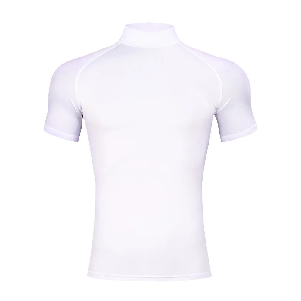 T-shirt de compression EliteFit manches courtes à col roulé blanc
