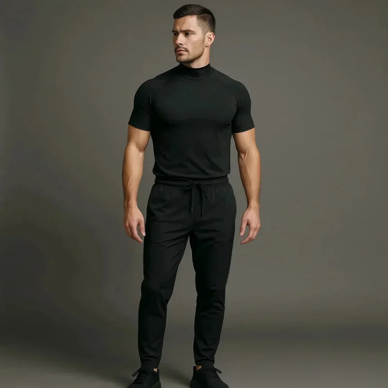 T-shirt de compression EliteFit manches courtes à col roulé noir