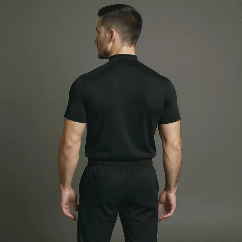 T-shirt de compression EliteFit manches courtes à col roulé noir