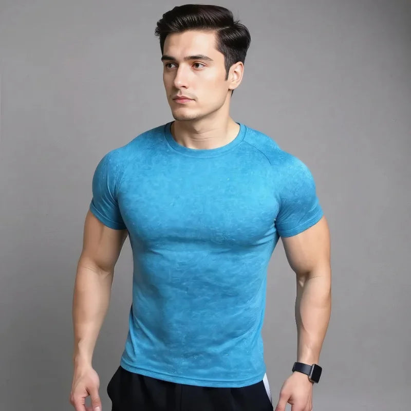 T-shirt de compression Corefit manches courtes bleu ciel