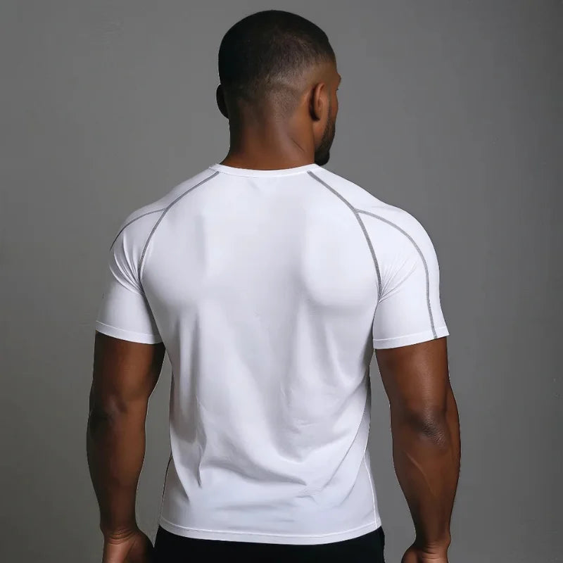 T-shirt de compression EliteFit manches courtes blanc à coutures grise