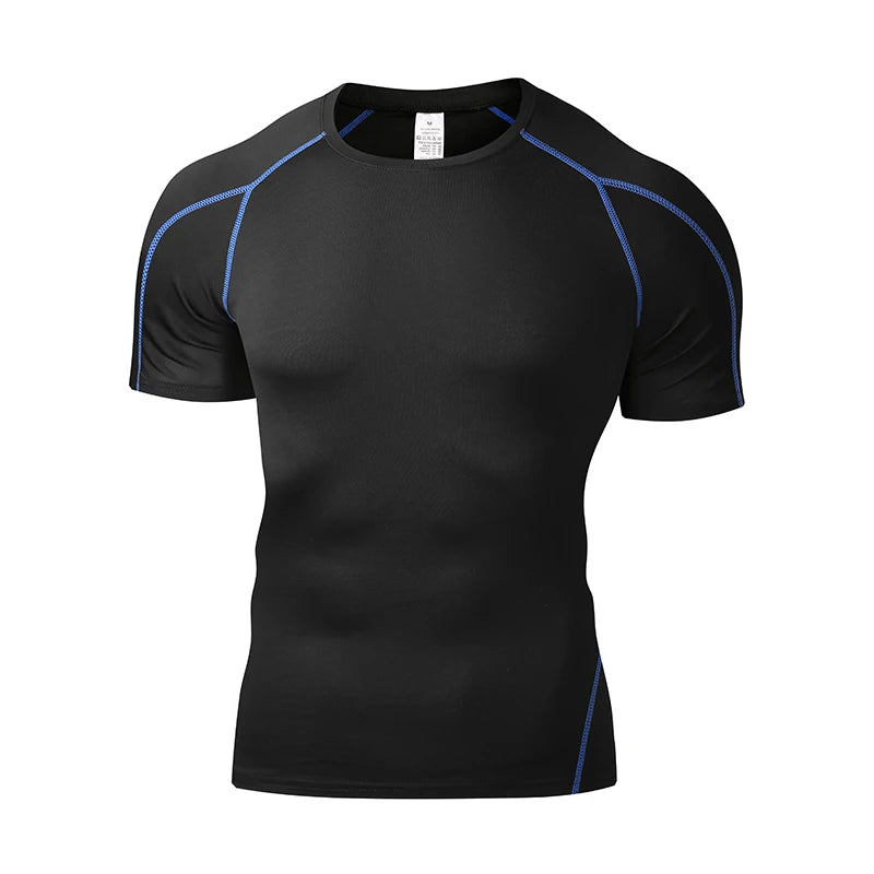 T-shirt de compression EliteFit manches courtes noir à coutures bleu