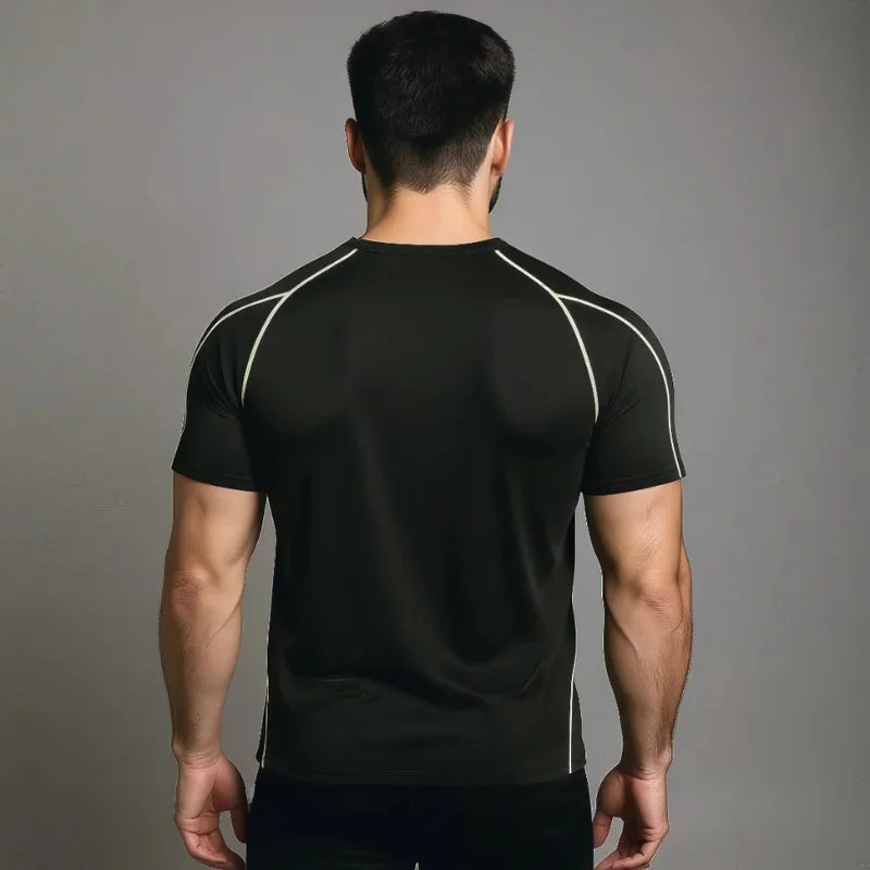 T-shirt de compression EliteFit manches courtes noir à coutures jaunes