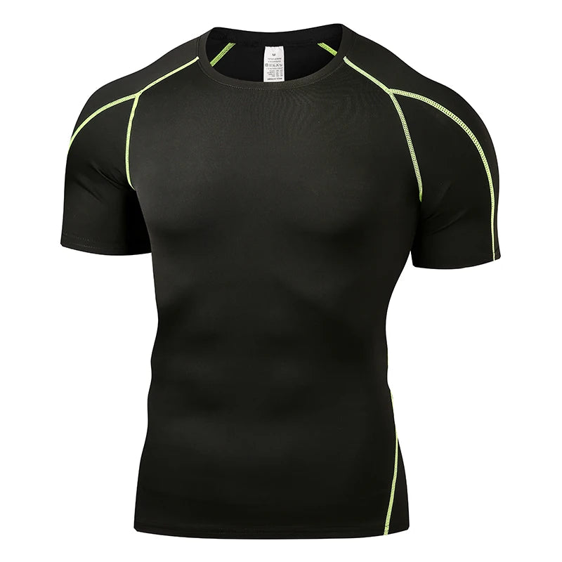 T-shirt de compression EliteFit manches courtes noir à coutures jaunes