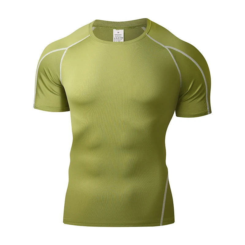 T-shirt de compression EliteFit manches courtes vert à coutures blanchr
