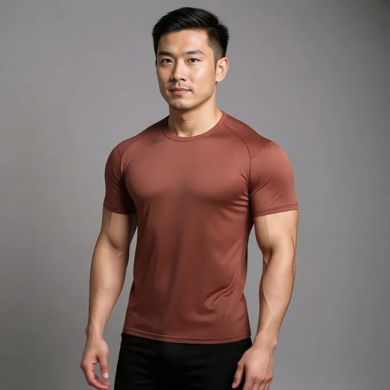 T-shirt de compression Corefit Satin manches courtes marron