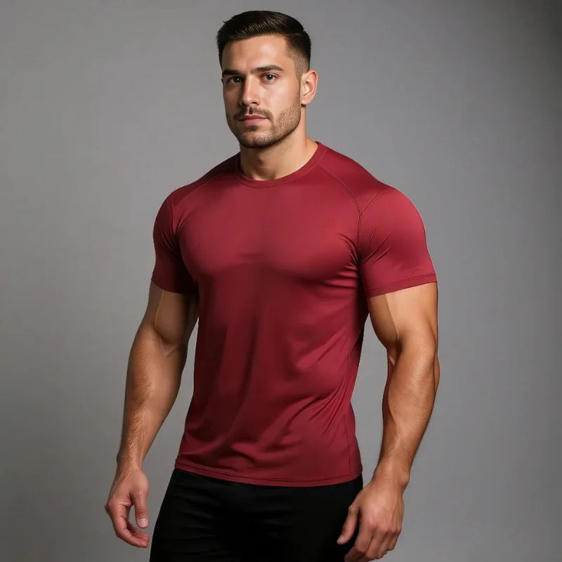 T-shirt de compression Corefit Satin manches courtes rouge
