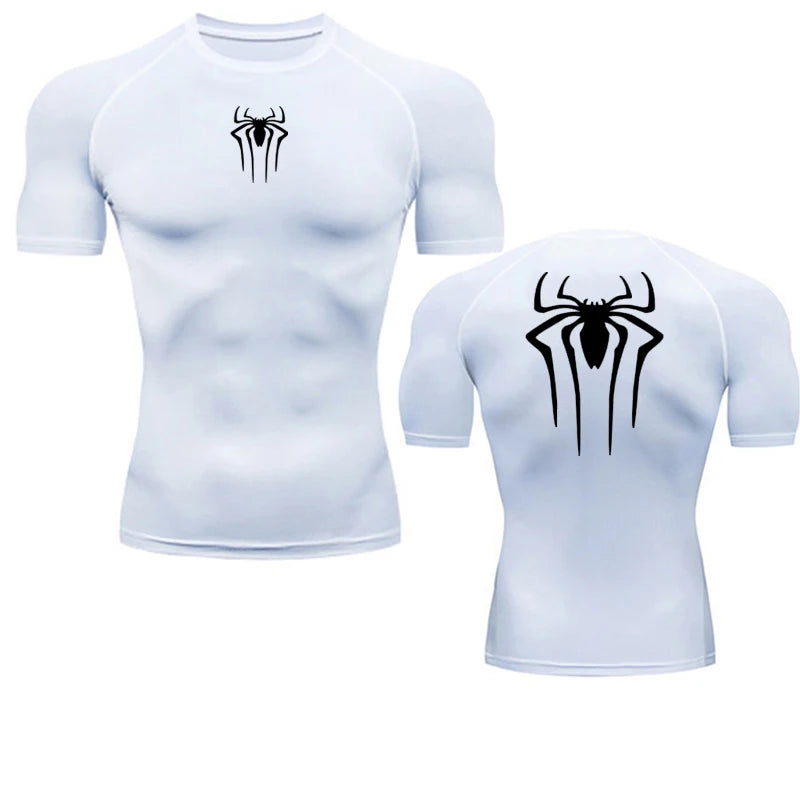 T-shirt de compression Spiderman blanc et noir manches courtes