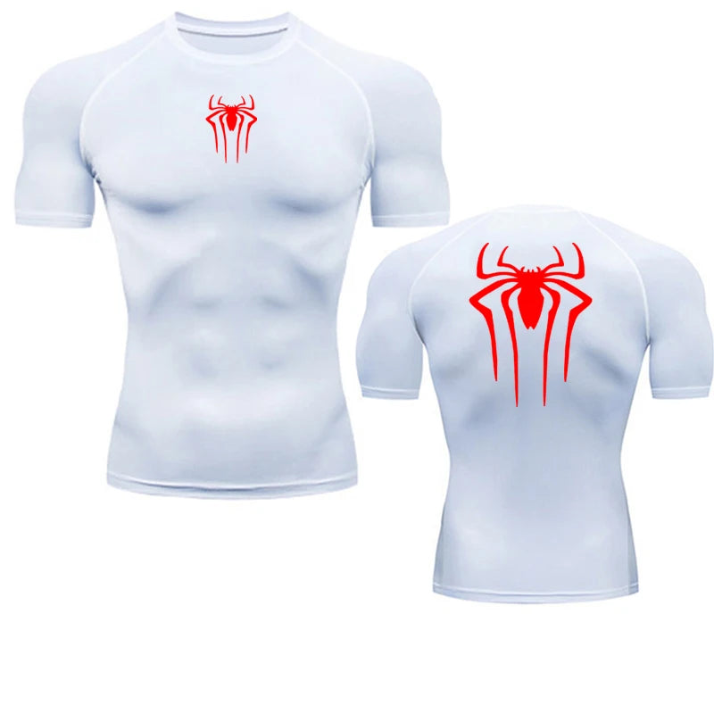 T-shirt de compression Spiderman blanc et rouge manches courtes
