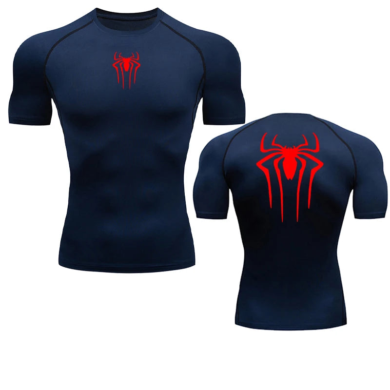 T-shirt de compression Spiderman bleu et rouge manches courtes