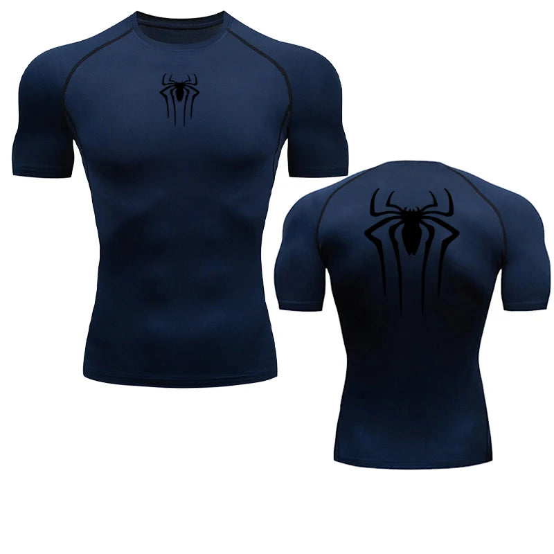 T-shirt de compression Spiderman bleu et noir manches courtes