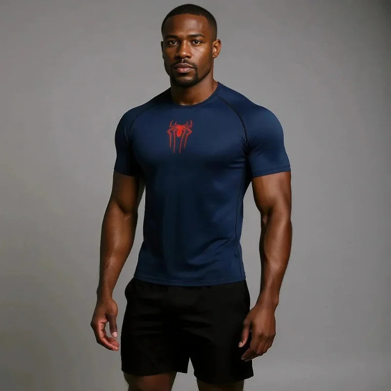 T-shirt de compression Spiderman bleu et rouge manches courtes