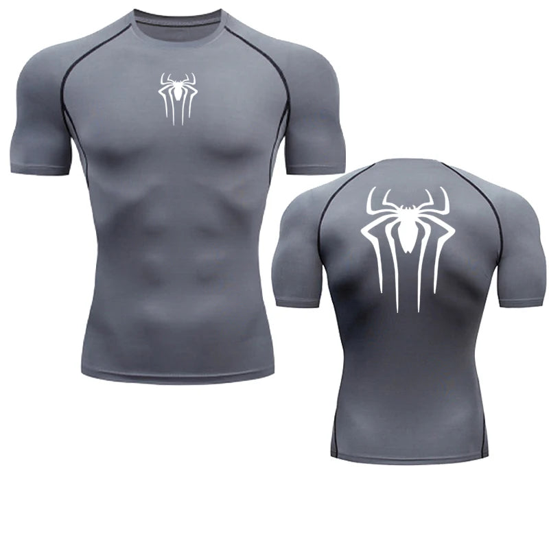T-shirt de compression Spiderman gris et blanc manches courtes