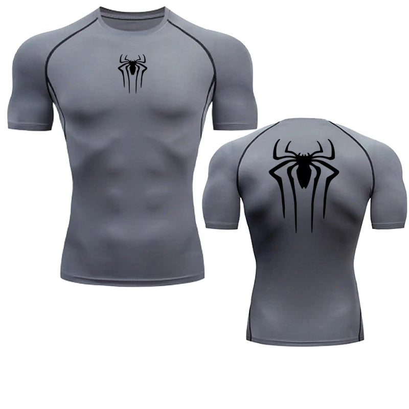 T-shirt de compression Spiderman gris et noir manches courtes