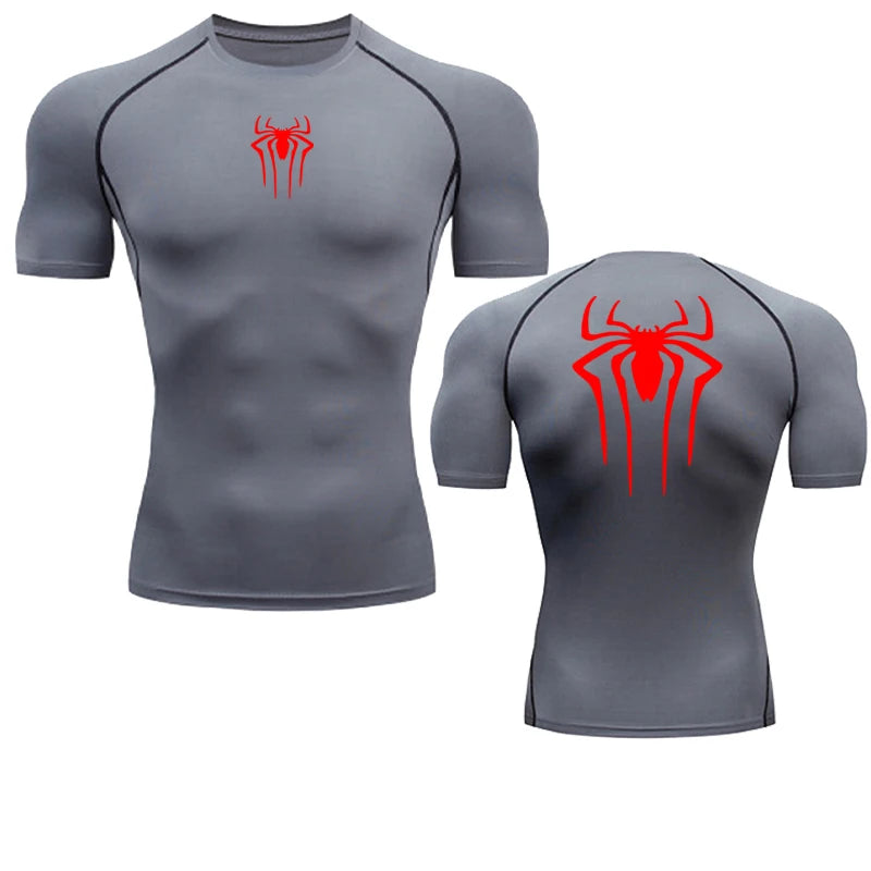 T-shirt de compression Spiderman gris et rouge manches courtes