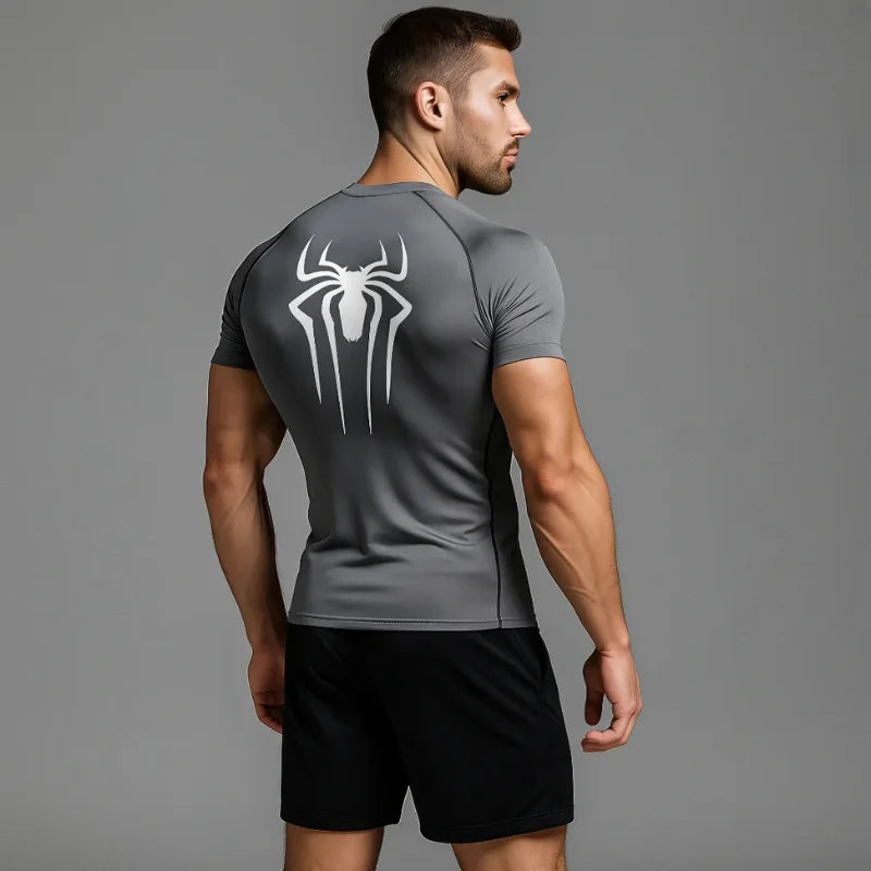 T-shirt de compression Spiderman gris et blanc manches courtes