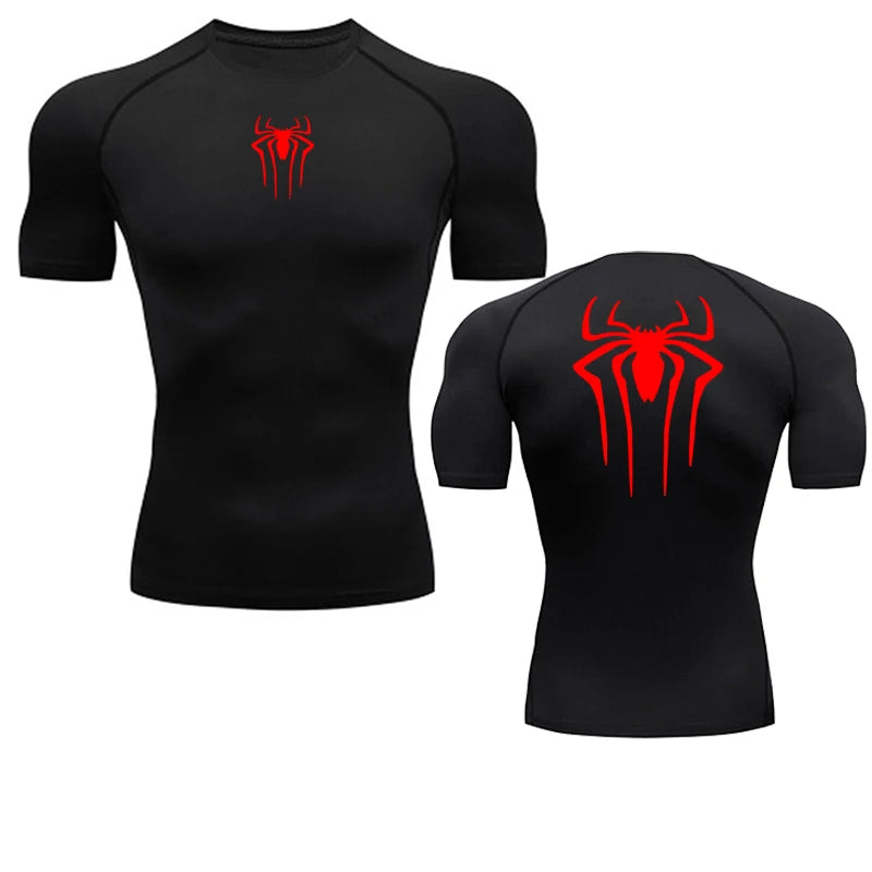 T-shirt de compression Spiderman noir et rouge manches courtes