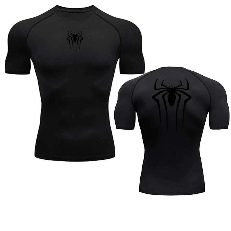 T-shirt de compression Spiderman noir et noir manches courtes
