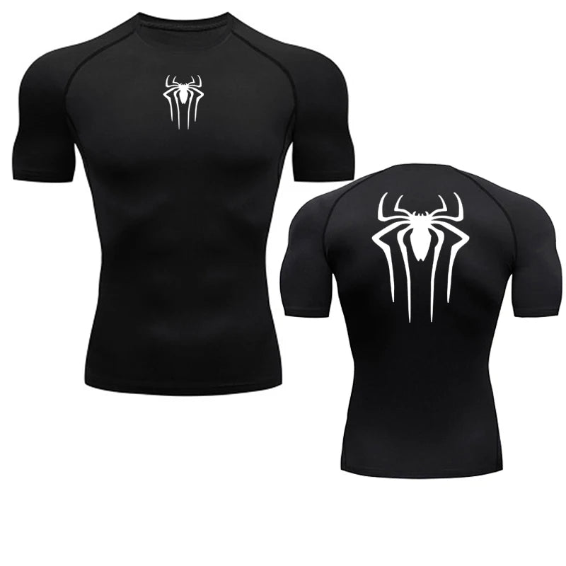 T-shirt de compression Spiderman noir et blanc manches courtes