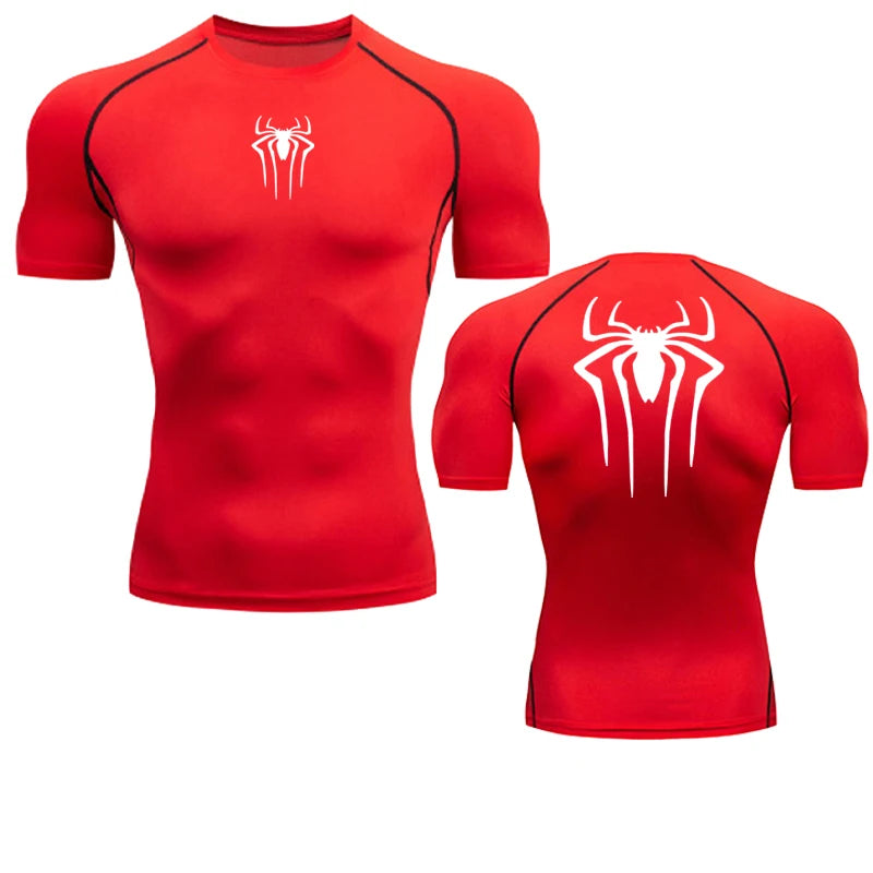 T-shirt de compression Spiderman rouge et blanc manches courtes