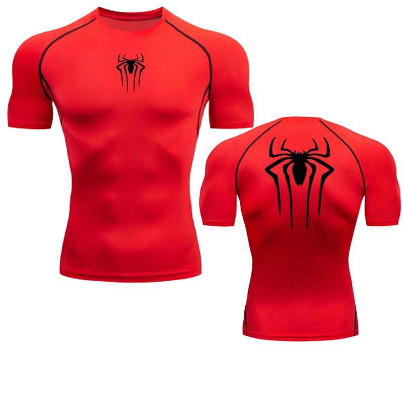 T-shirt de compression Spiderman rouge et noir manches courtes