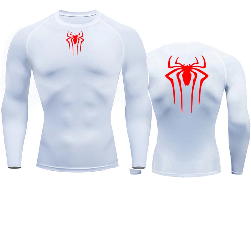 T-shirt de compression Spiderman blanc et rouge manches longues
