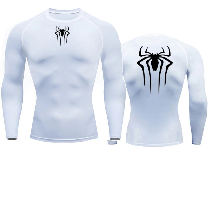T-shirt de compression Spiderman blanc et noir manches longues
