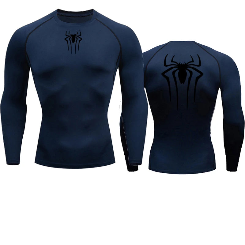T-shirt de compression Spiderman bleu et noir manches longues