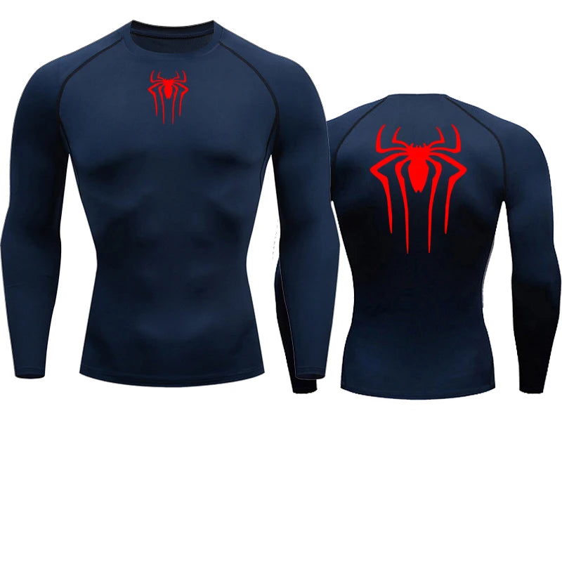 T-shirt de compression Spiderman bleu et rouge manches longues