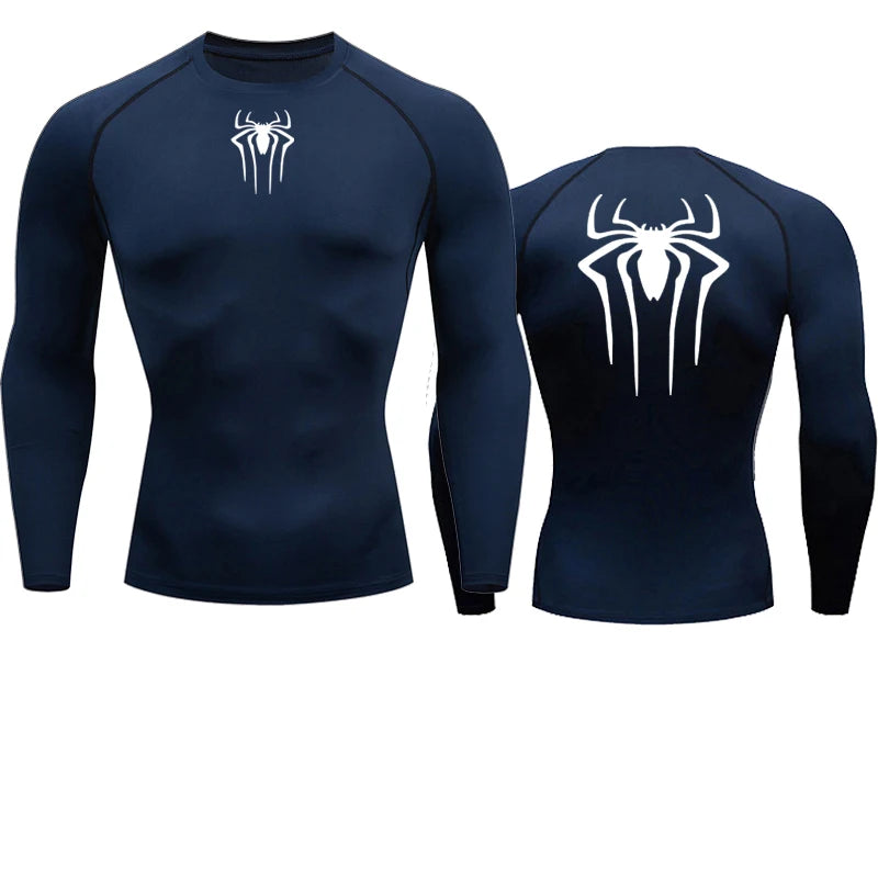 T-shirt de compression Spiderman bleu et blanc manches longues