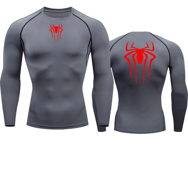 T-shirt de compression Spiderman gris et rouge manches longues