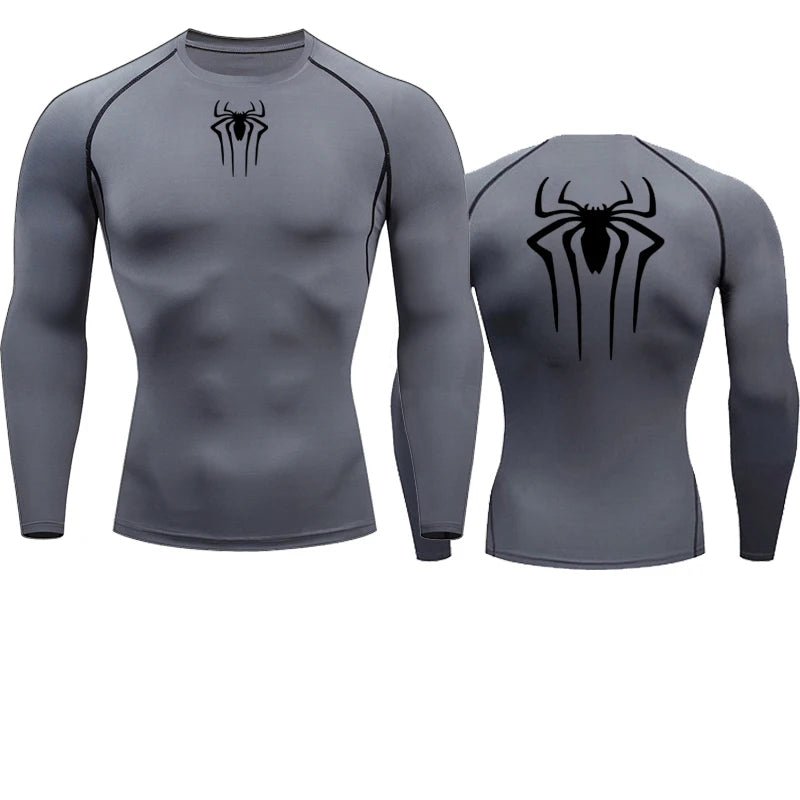 T-shirt de compression Spiderman gris et noir manches longues