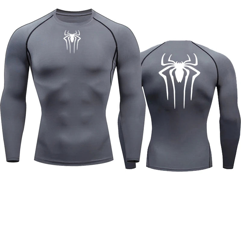 T-shirt de compression Spiderman gris et blanc manches longues