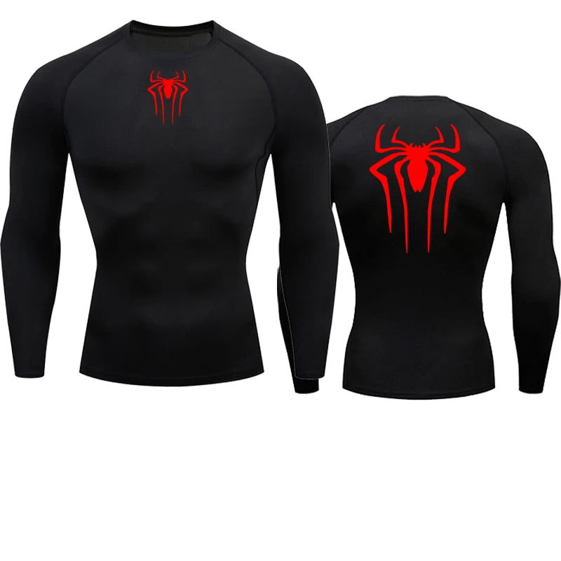 T-shirt de compression Spiderman noir et rouge manches longues