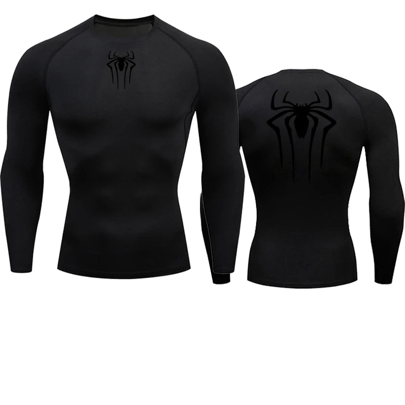 T-shirt de compression Spiderman noir et noir manches longues