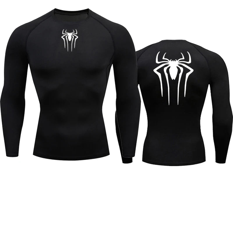 T-shirt de compression Spiderman noir et blanc manches longues
